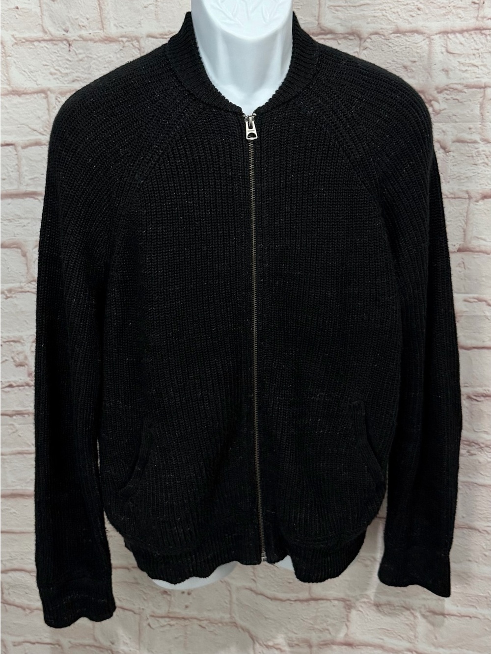 Polo Ralph Lauren Mens M Black Cotton Knit Bomber Full Zip CONMAR Sweater Jacket